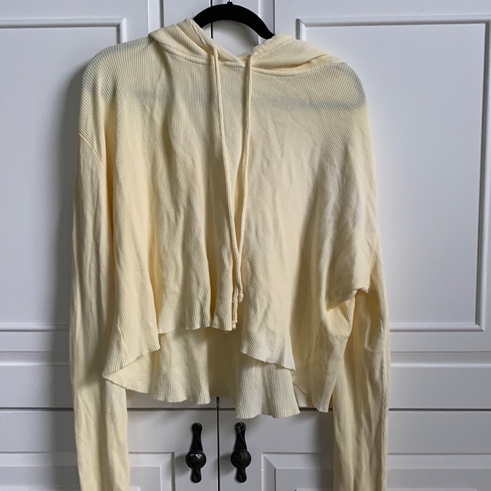 Yellow waffle material hoodie